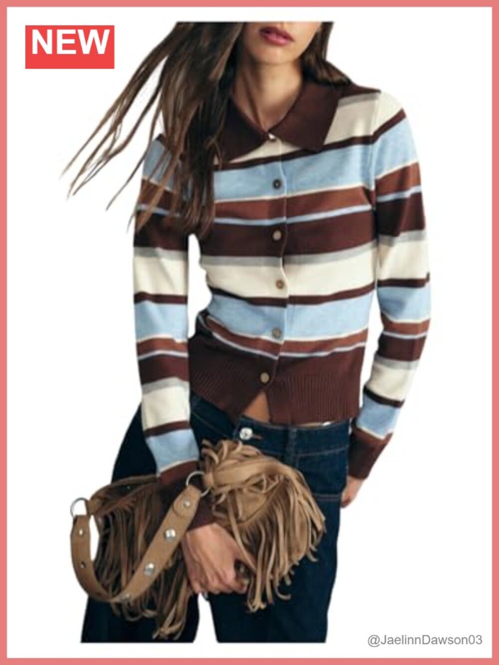 Women's Collared Striped Button Down Cropped Cardigan Sweater